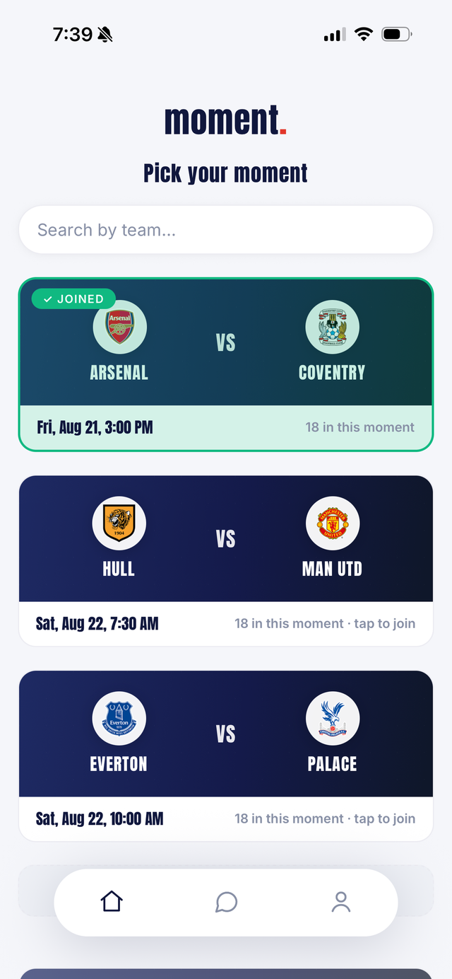 moment. match list screen
